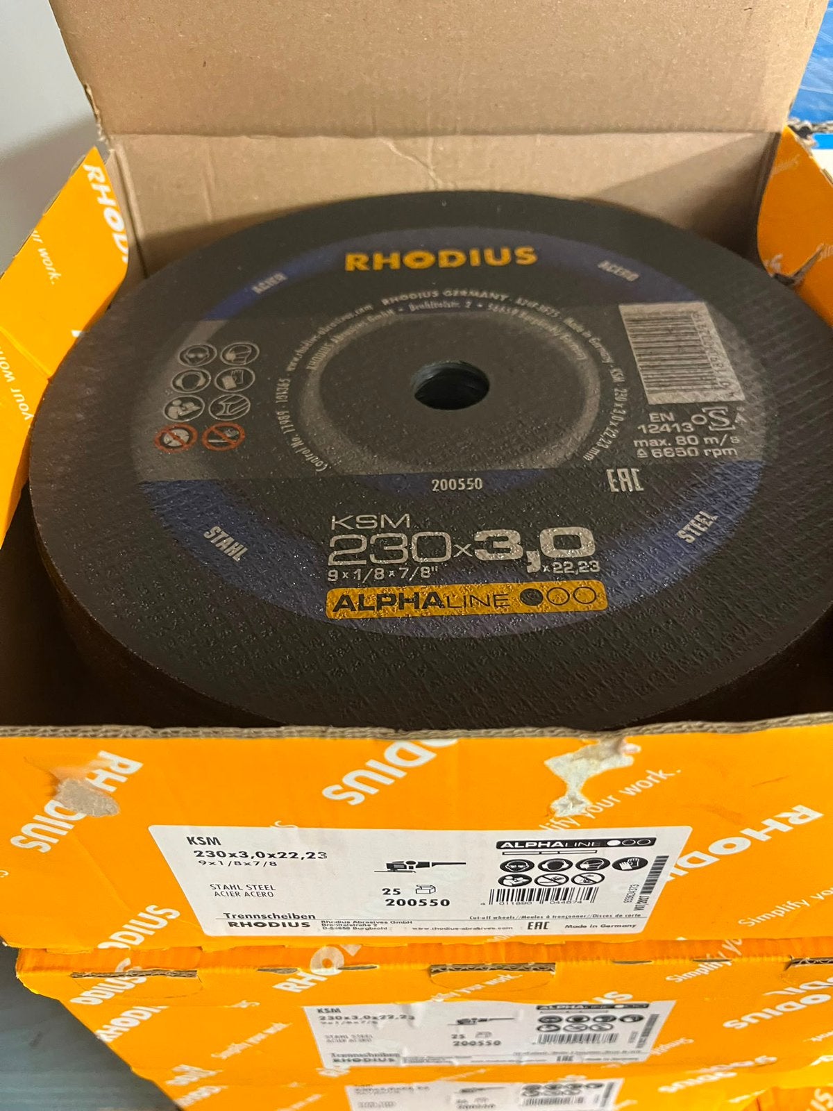 Rhodius slijpschijven 230x3,0 doos a 25 st, Doe-het-zelf en Verbouw, Ophalen of Verzenden, Nieuw