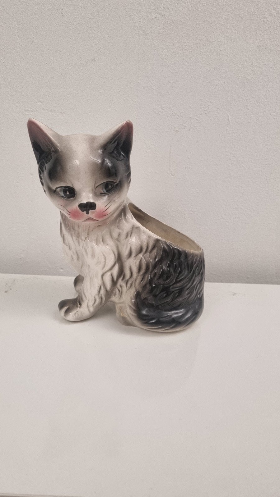 Vintage Katten Bloempotje - Keramiek, Vintage, Gebruikt, Meerkleurig, Ophalen of Verzenden