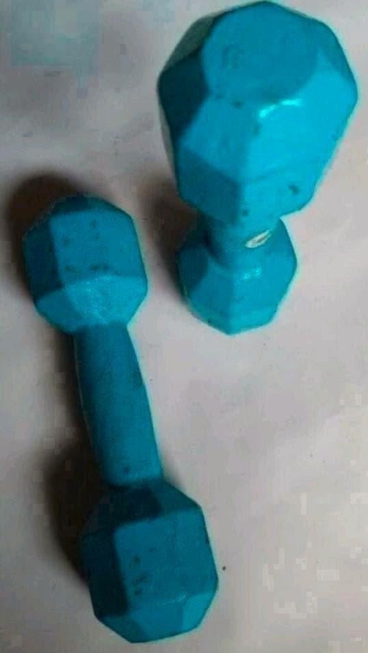 Twee vintage gietijzeren octagon cast iron dumbbells - 3,5kg, Ophalen of Verzenden, Gebruikt, Benen, Dumbbell