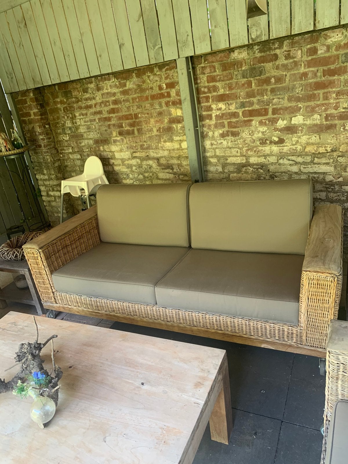 Rieten loungeset met kussens, Ophalen, Zo goed als nieuw, Rotan