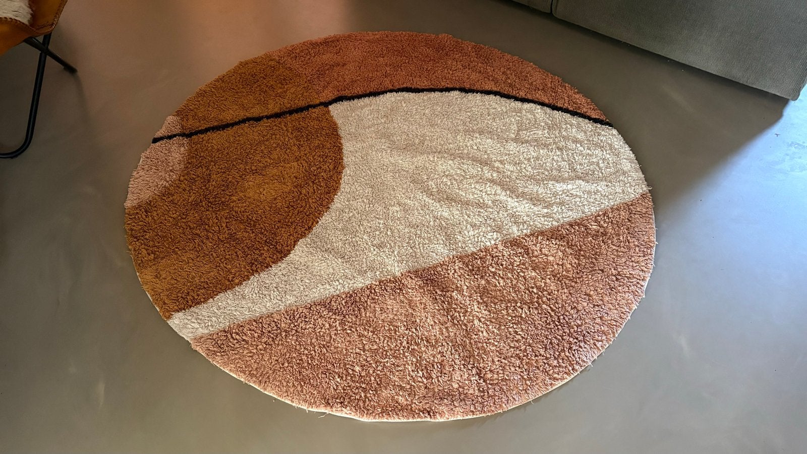 Rond vloerkleed in scandi look, Huis en Inrichting, Ophalen, 100 tot 150 cm, Beige, Rond