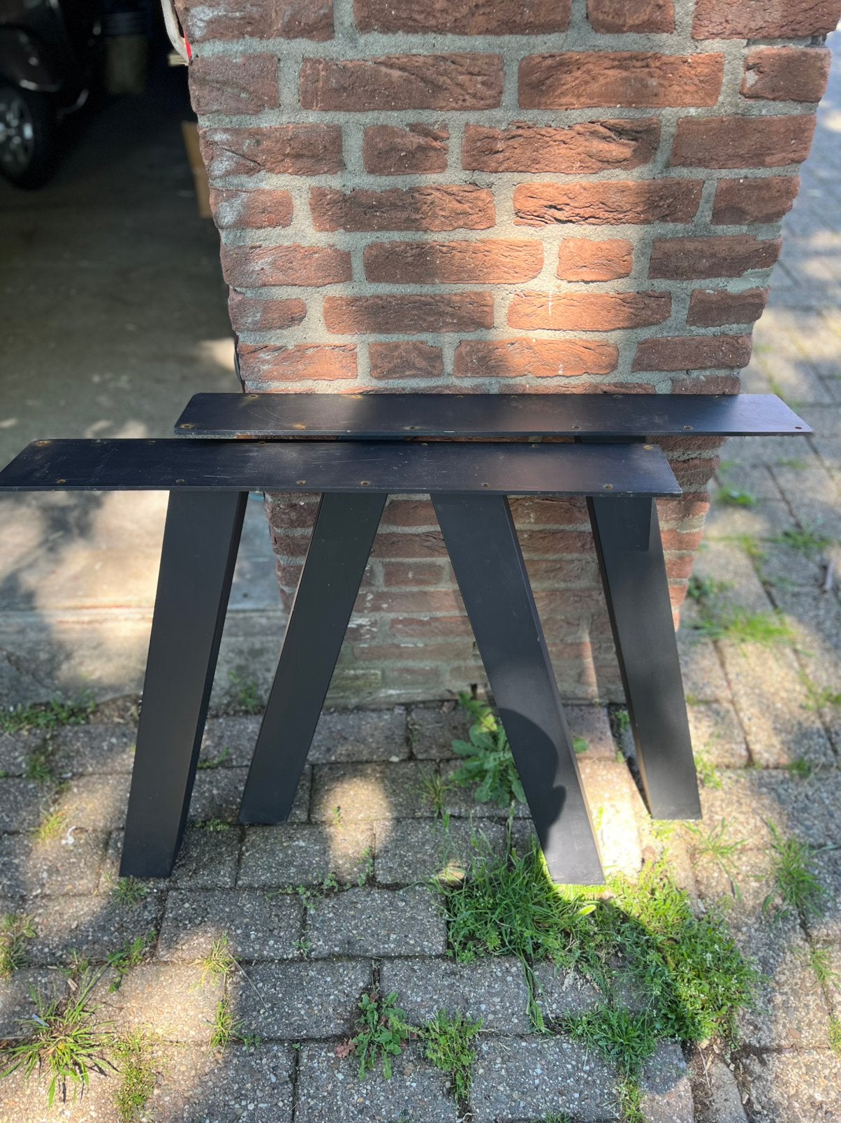 Stalen tafeltpoten trapezium zwart, Ophalen, Minder dan 50 cm, Gebruikt, 50 tot 100 cm