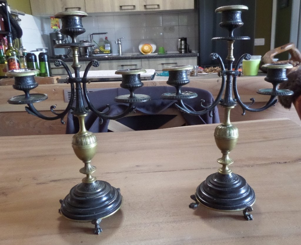 Napoleon III of Neobarok stijl kandelaren set 3armig periode, Ophalen of Verzenden
