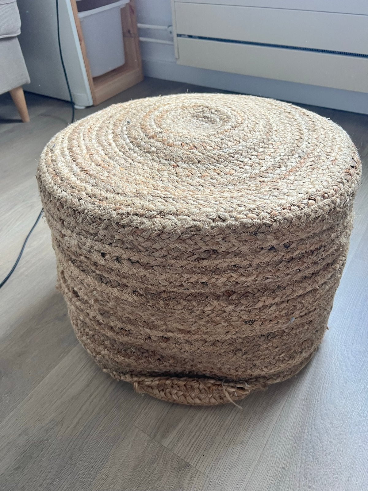 Wehkamp Home Poef Jute 50x50x35 cm, Rond, Riet of Rotan, Ophalen of Verzenden, Zo goed als nieuw