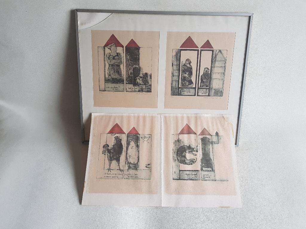 Karin Campfens gesigneerde litho's van 1990 4 stuks, Ophalen of Verzenden