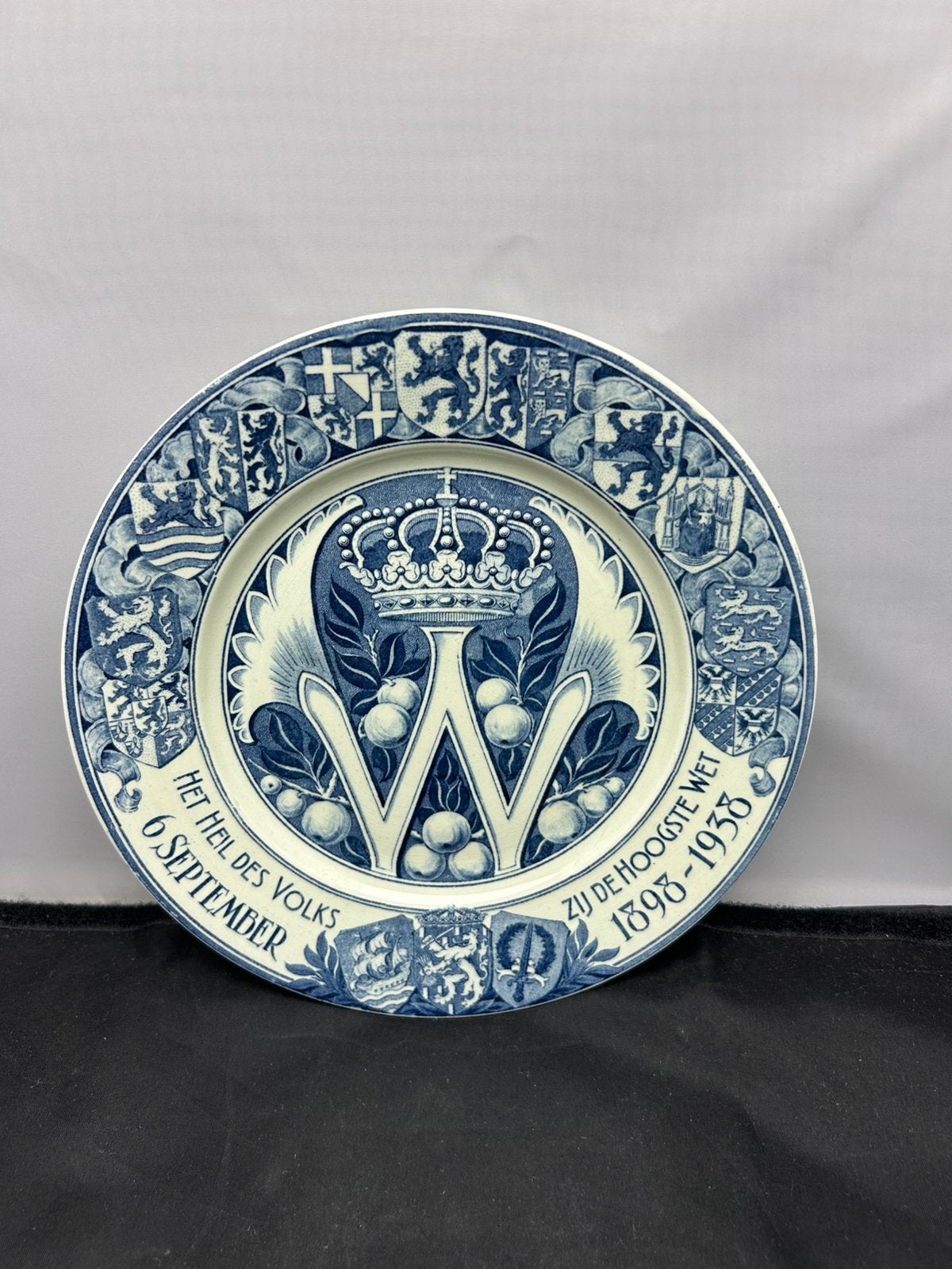 Antiek Herdenkingsbord Wilhelmina 1938 Société Céramique, Ophalen