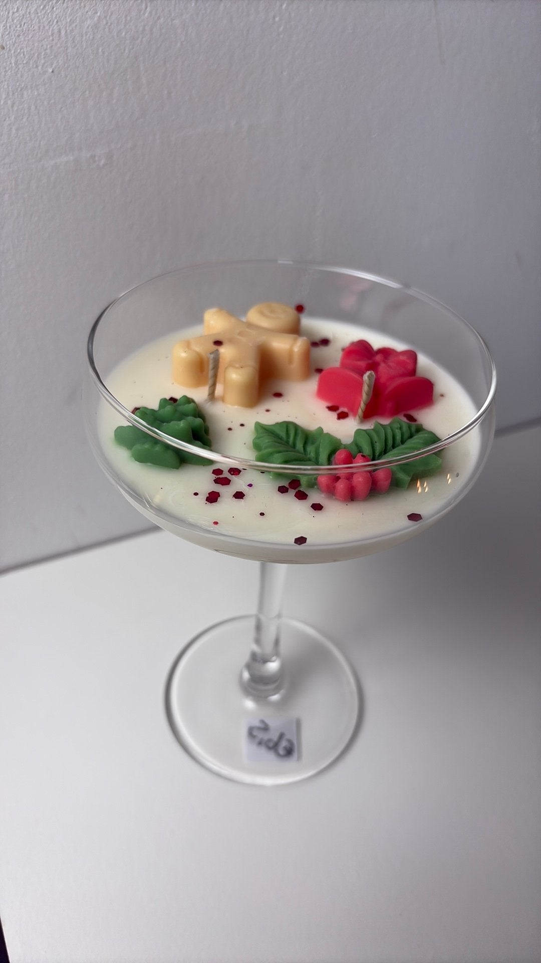 Kerst kaars in cocktail glas, Ophalen of Verzenden, Zo goed als nieuw, Glas, Kaars