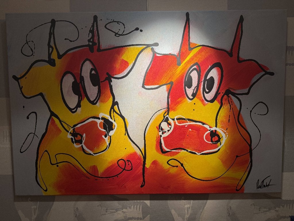 Koeien van Rick Triest, Ophalen, Acrylverf, Dieren, Textiel