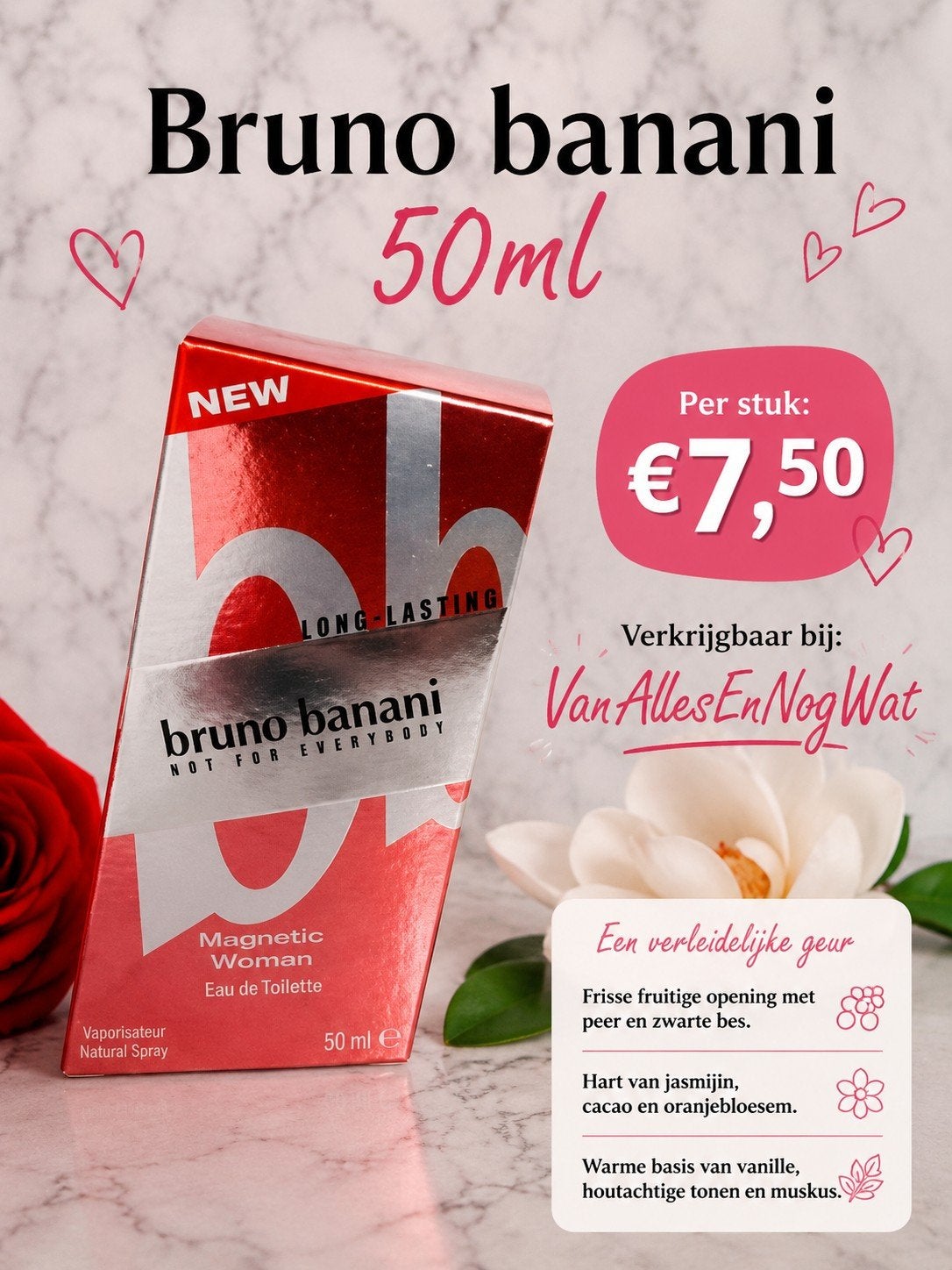 Bruno Banani Magnetic Woman Eau de Toilette 50ml, Ophalen, Nieuw