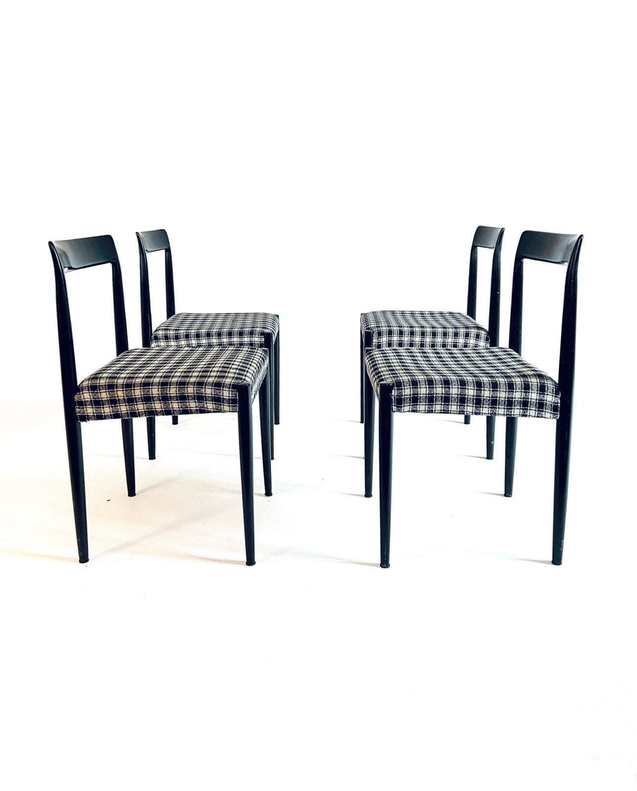 Set van 4 vintage eetkamerstoelen, Lübke ‘70, Hout, Gebruikt, Vintage retro buisframe design rotan webbing papercord deens, Zwart