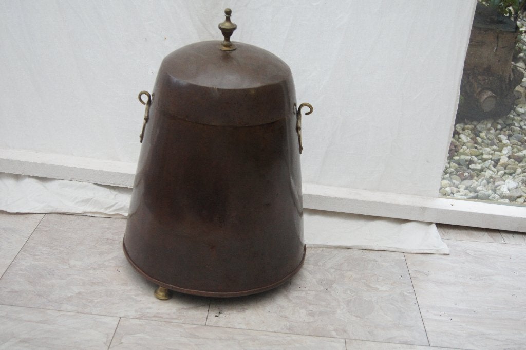 Antieke Koperen Kolenemmer met Deksel, Ophalen of Verzenden, Koper