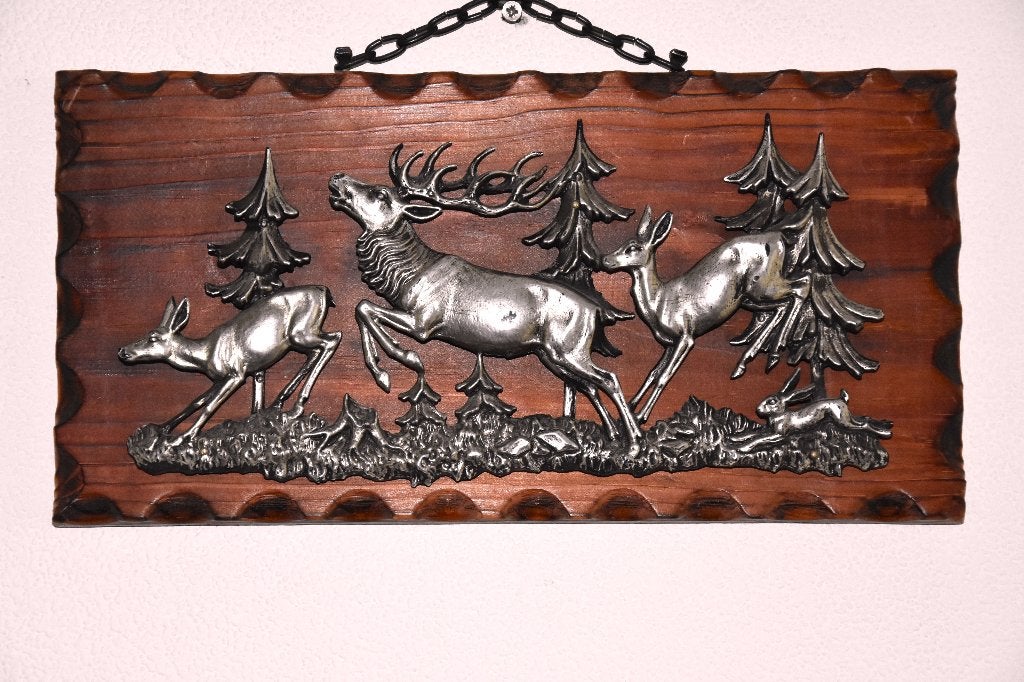 Vintage Herten Wanddecoratie, Gebruikt, 17 cm, Hout, Vintage