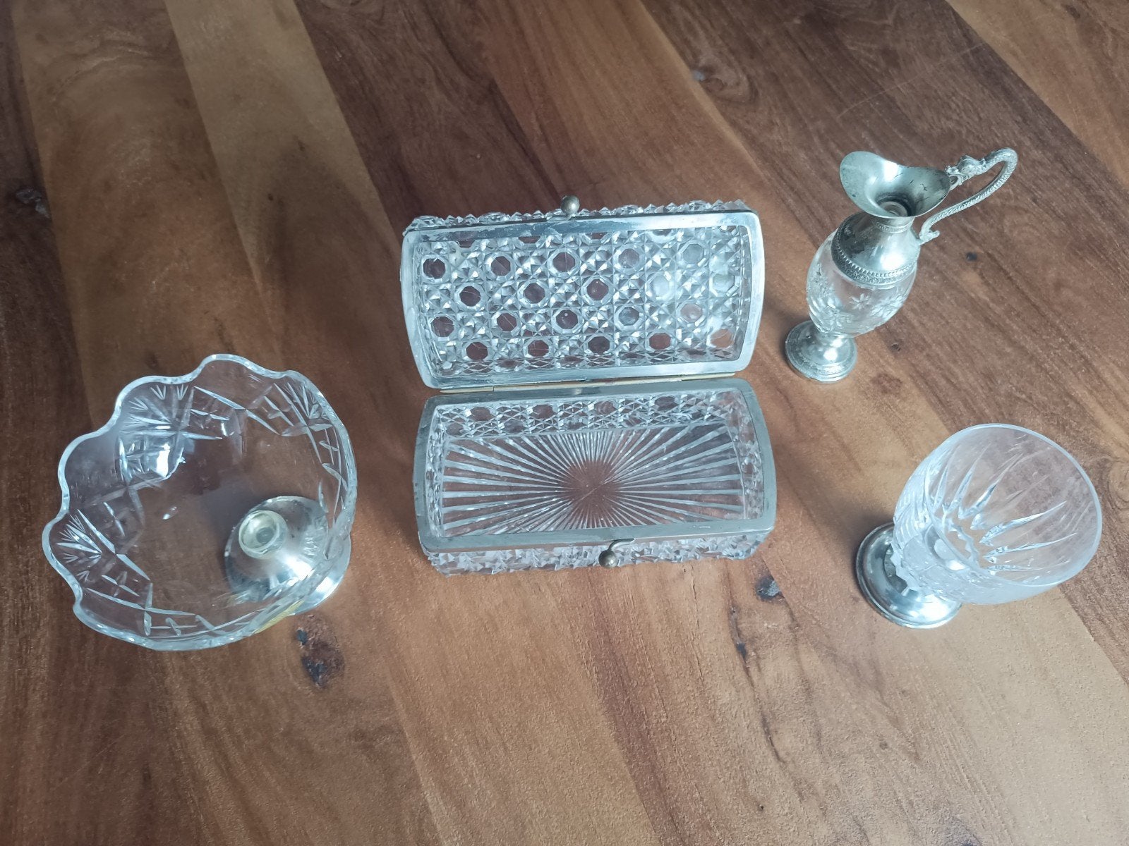 Set van 4 antieke kristallen en verzilverde items, Ophalen of Verzenden