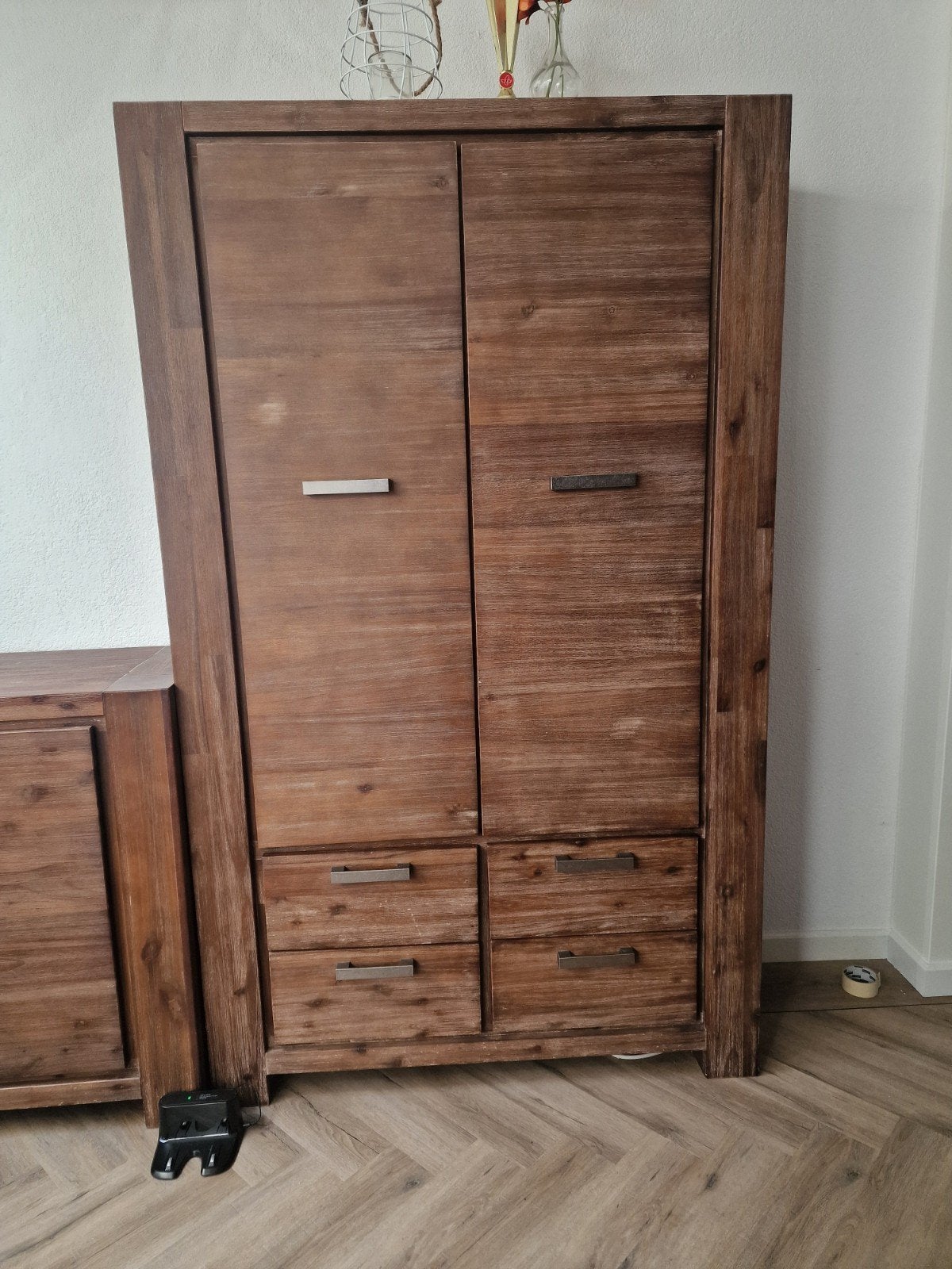 Set Massief houten dressoir en kast, Ophalen, Met deur(en), 150 tot 200 cm, Zo goed als nieuw