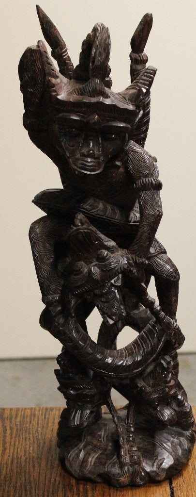 Uniek Houtsnijwerk: Man, Draak en Slang - Aziatisch, Antiek en Kunst, Verzenden, 20 - 50 cm, Hout, Bruin