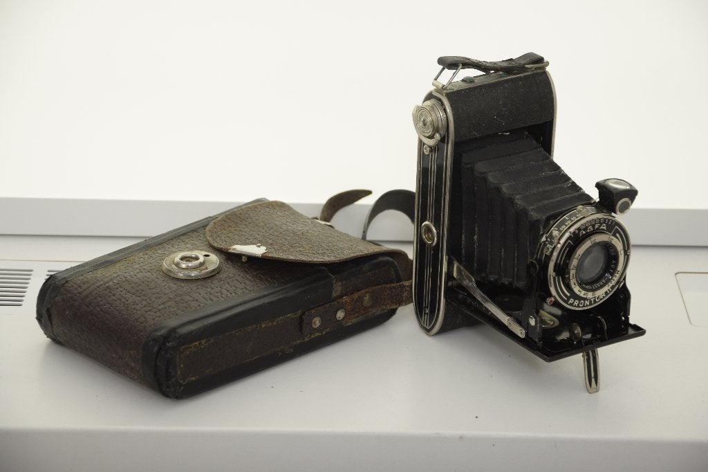 Vintage Agfa Prontor II Balgcamera met Leren Tas, Ophalen of Verzenden, Gebruikt, Spiegelreflex, Overige Merken