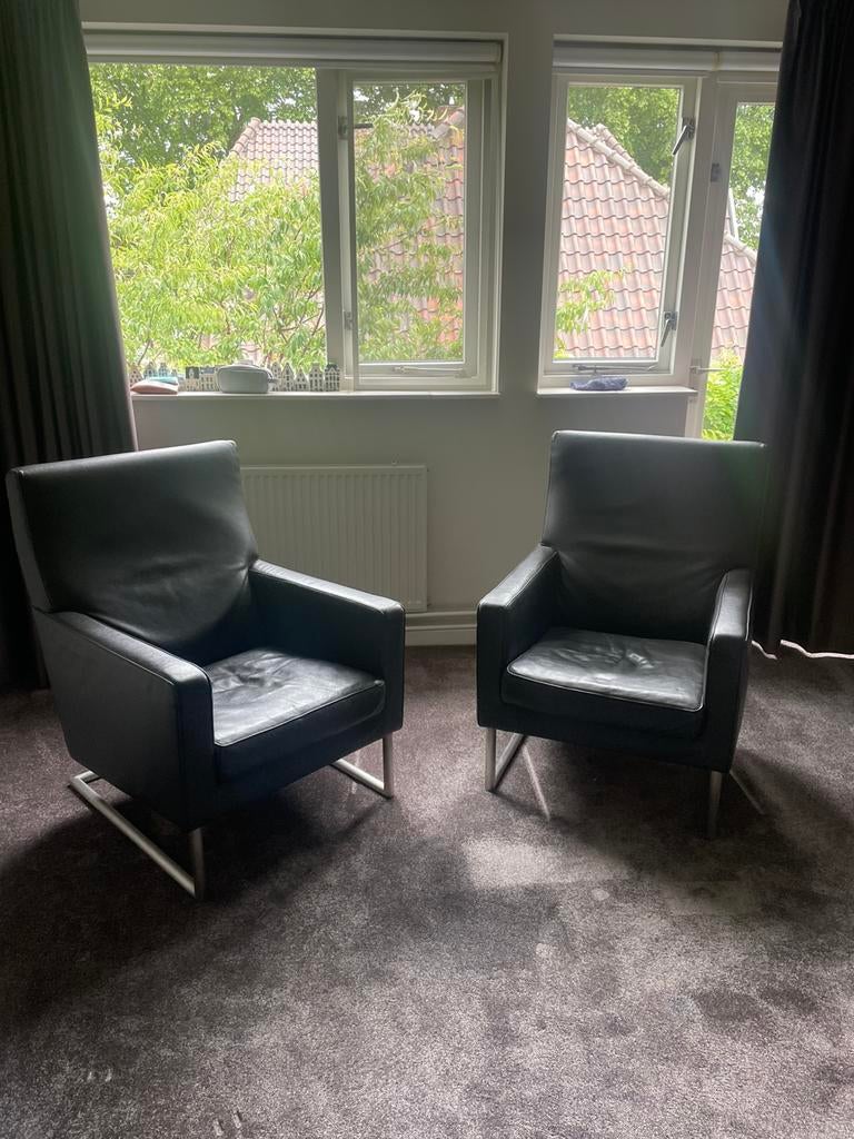 2 molinari fauteuils grijs in goede staat, Ophalen, Gebruikt, 50 tot 75 cm, Leer