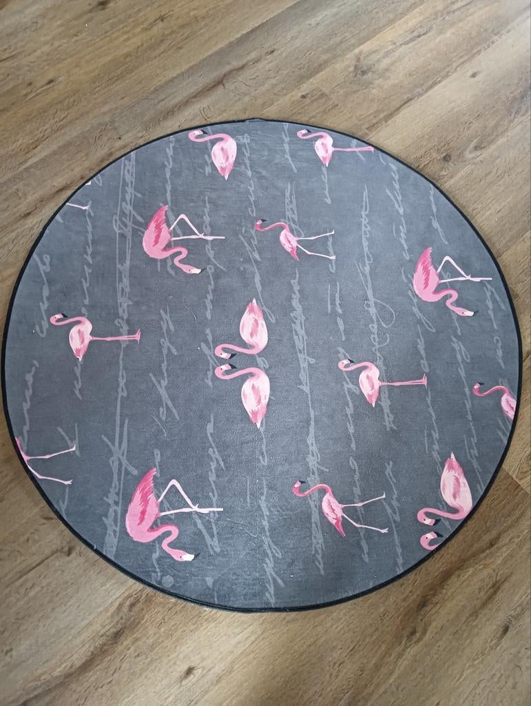 Rond vloerkleed flamingo 120cm doorsnee, Ophalen, Rond, Nieuw, Grijs