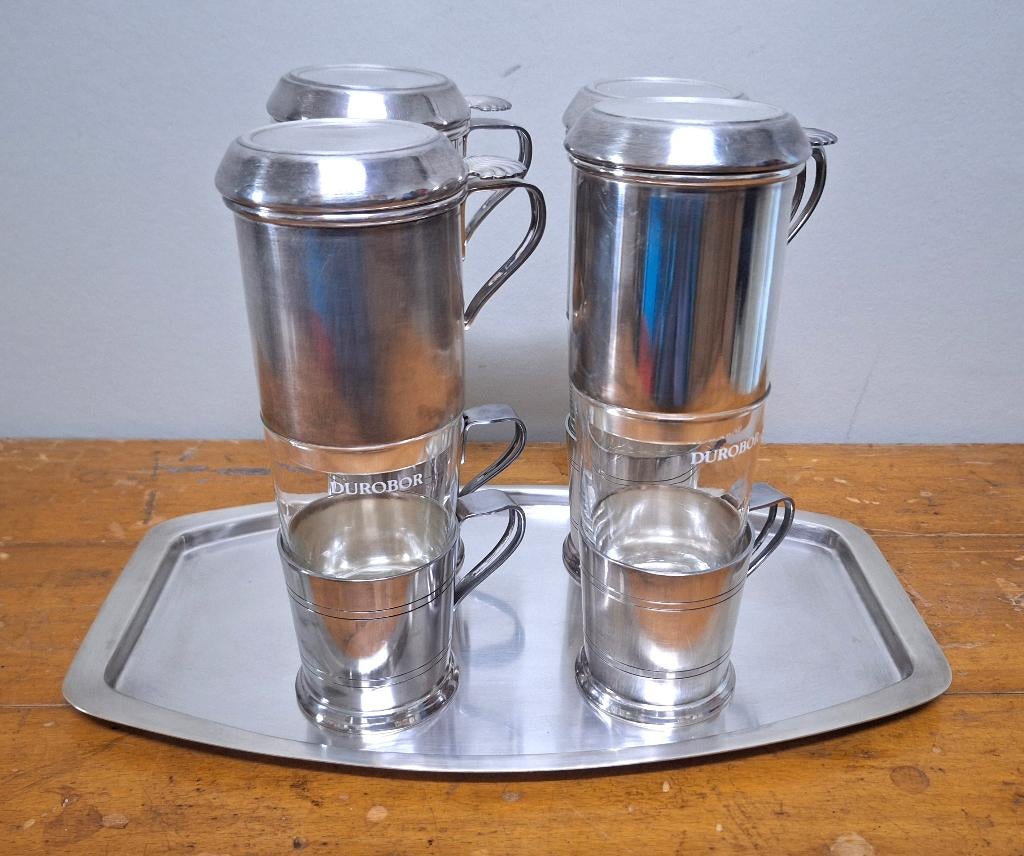 Wiskemann zilver 4 koffiefilterzetters op plateau, Antiek en Kunst, Antiek | Woonaccessoires, Ophalen