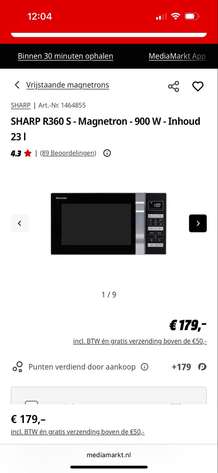 Sharp R360 S Vrijstaande Magnetron - 900W, 23L, Ophalen, Draaiplateau, Magnetron, Zo goed als nieuw
