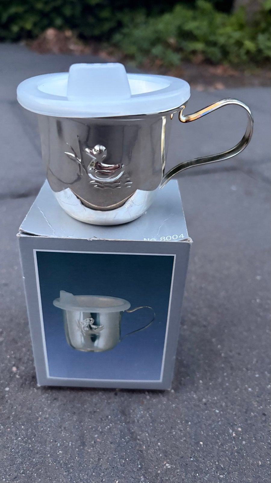 Verzilverde tuitbeker eendmotief - kraamcadeau/doopgeschenk, Ophalen of Verzenden, Zo goed als nieuw