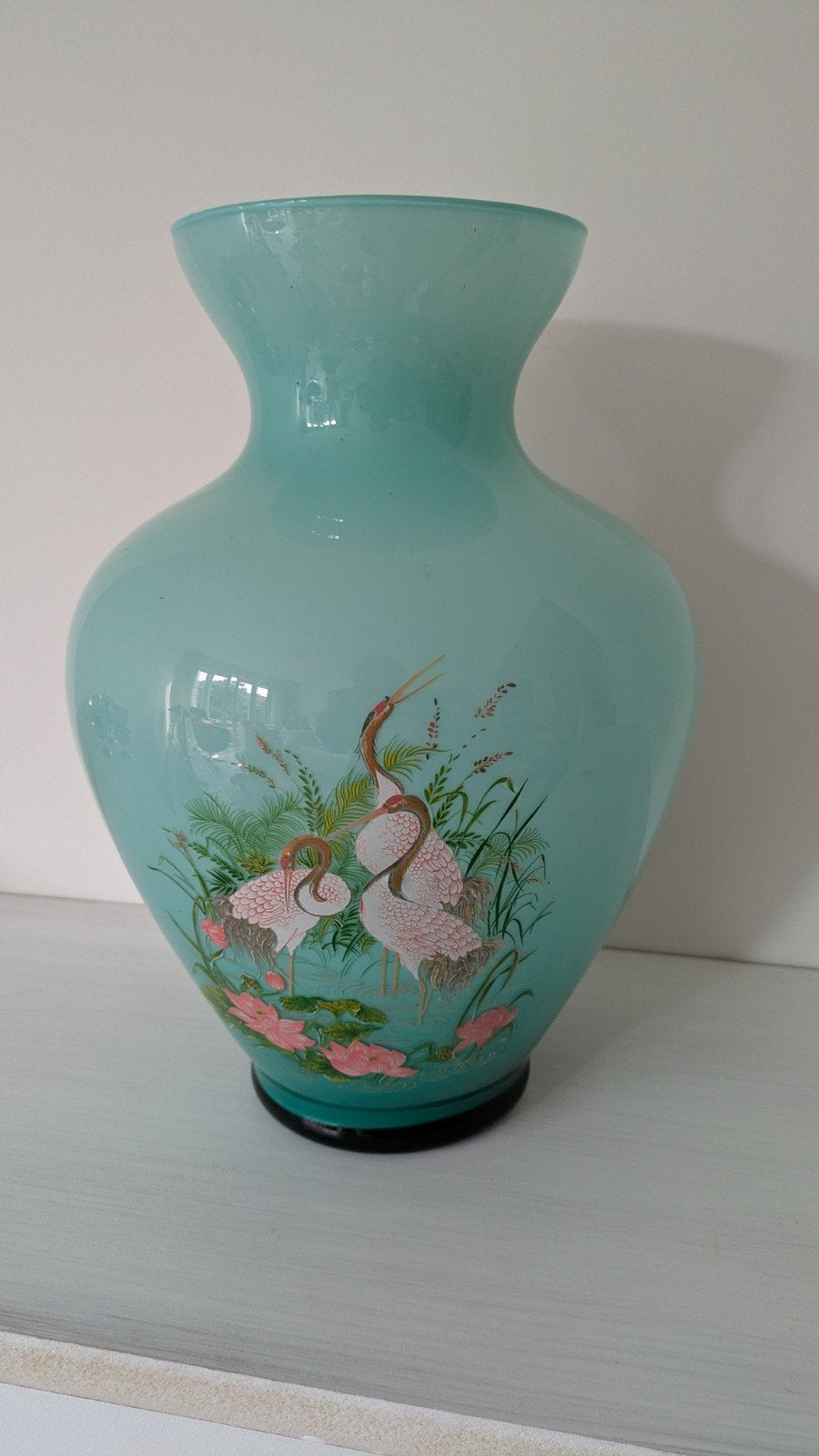 Franse Opaline vaas met vogels en goud decoratie, Ophalen of Verzenden