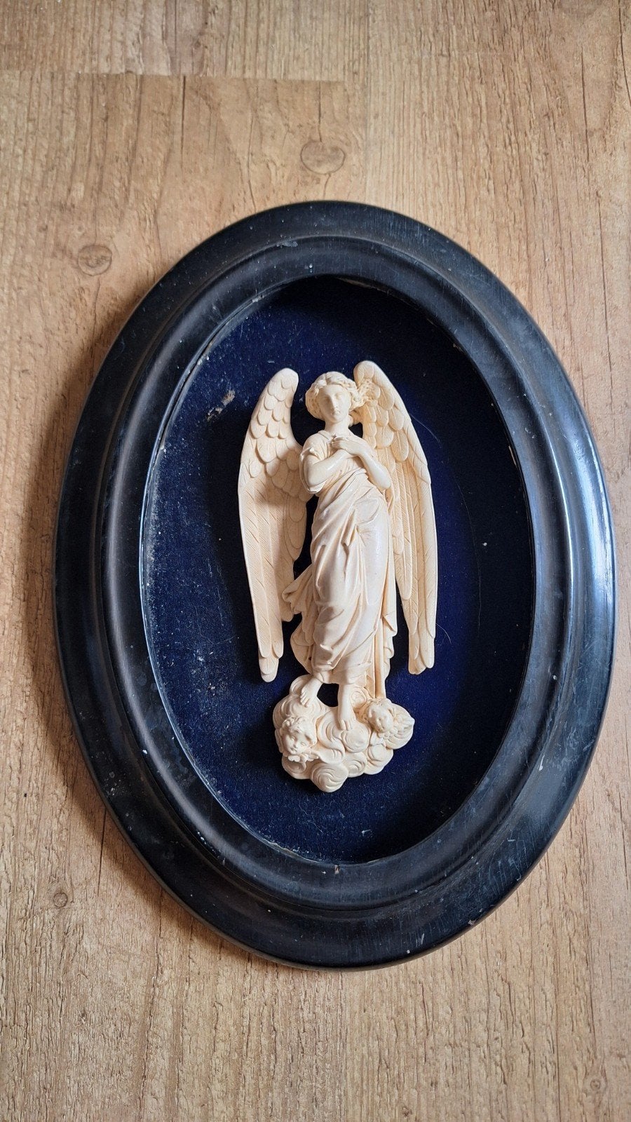 antieke ovalen meerschuim met afb Engel, zie foto's, Verzenden