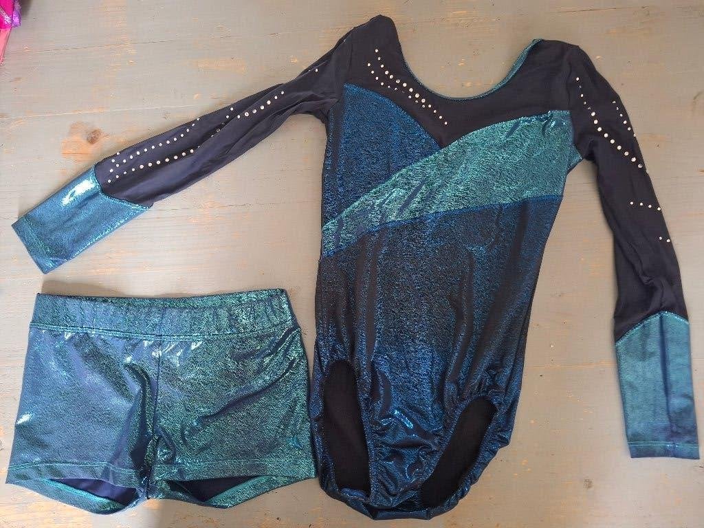 Turnpakje en turnbroekje blauw, Sport en Fitness, Turnen, Gebruikt, Blauw, Turnbroekje, Ophalen of Verzenden
