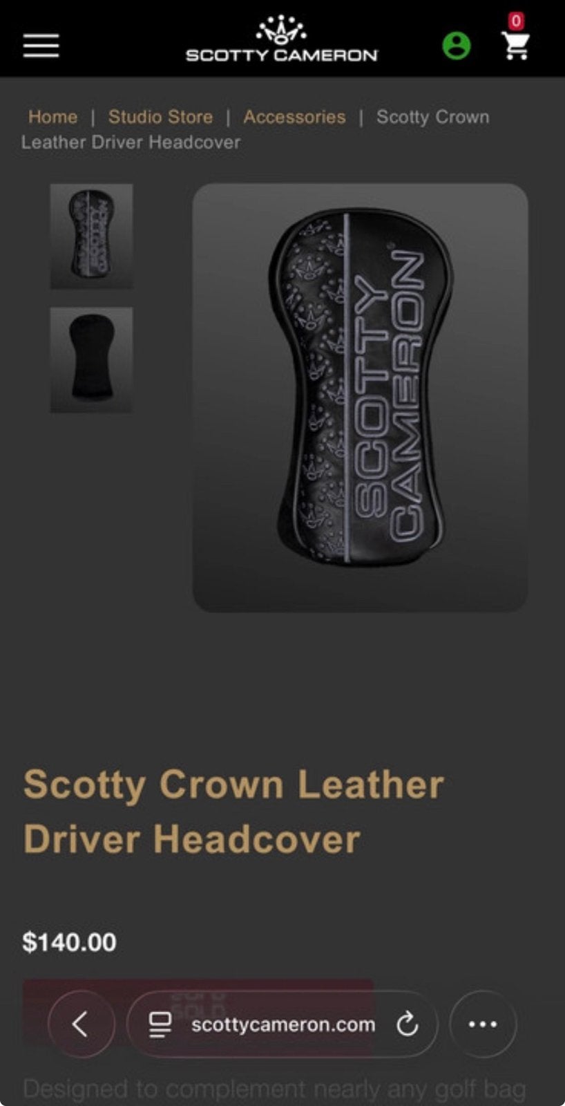 Scotty Cameron Driver Headcover - Zwart Leer, Ophalen of Verzenden, Nieuw, Overige typen, Overige merken