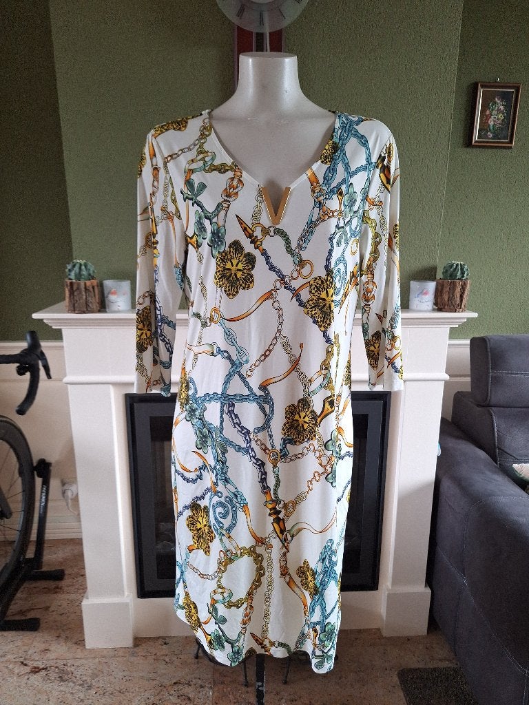Batida jurk mt 4 L kettingen met mooi v hals element, Meerkleurig, Maat 42/44 (L), Ophalen of Verzenden, Zo goed als nieuw