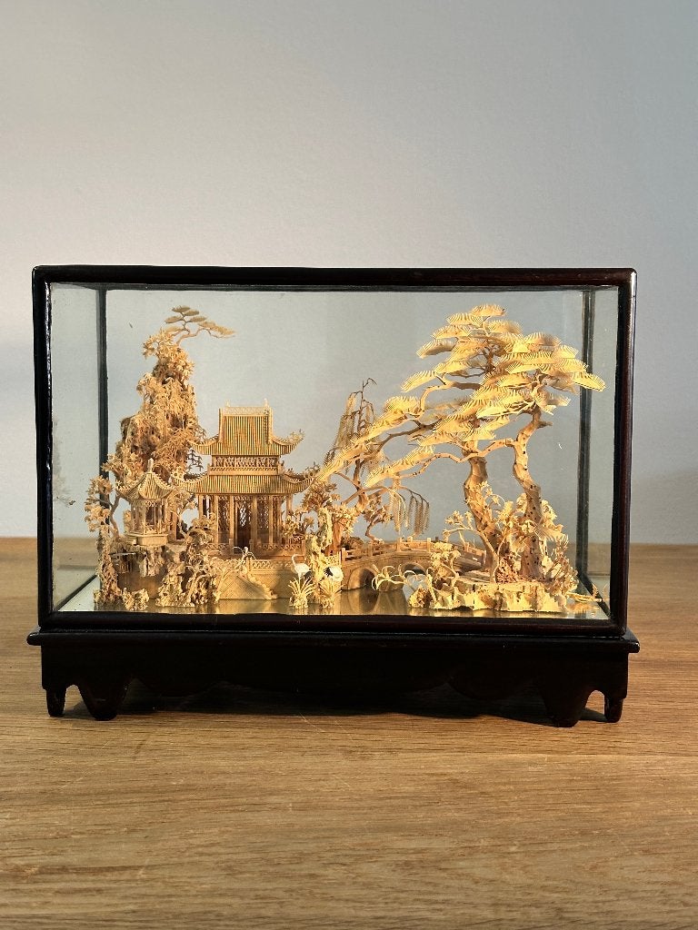 Handgemaakt Chinees kurk diorama | vitrine | Fujian | Pagode, Ophalen, Houtsnijwerk, Natuurlijk materiaal, Handgemaakt