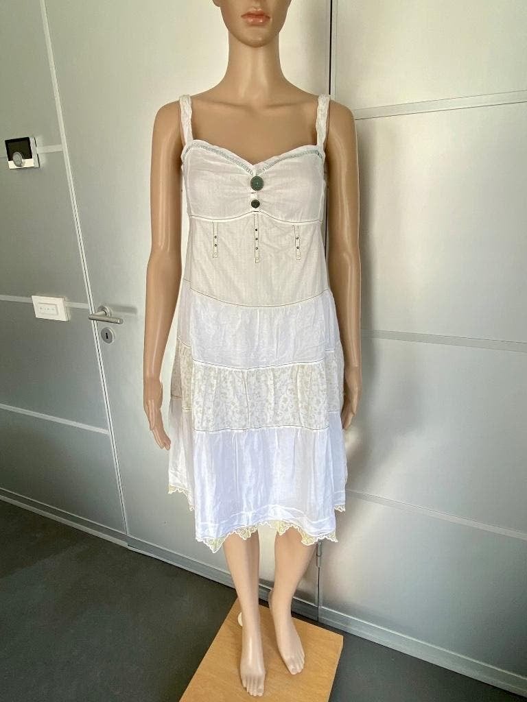 J368 Elisa Cavaletti maat S=36 jurk jurkje wit/beige, Wit, Ophalen of Verzenden, Zo goed als nieuw, Knielengte