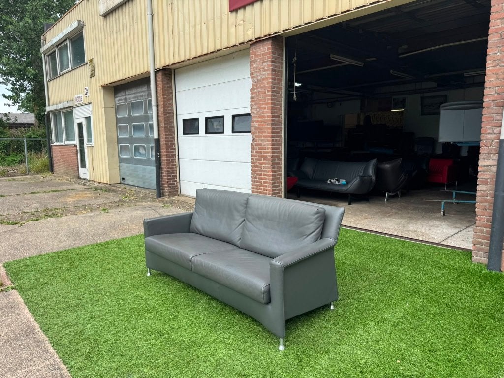 Bankstel Leolux Paian grijs leer senioren bank met hoge zit, Ophalen, Geen, Pahest@hotmail.nl, Design