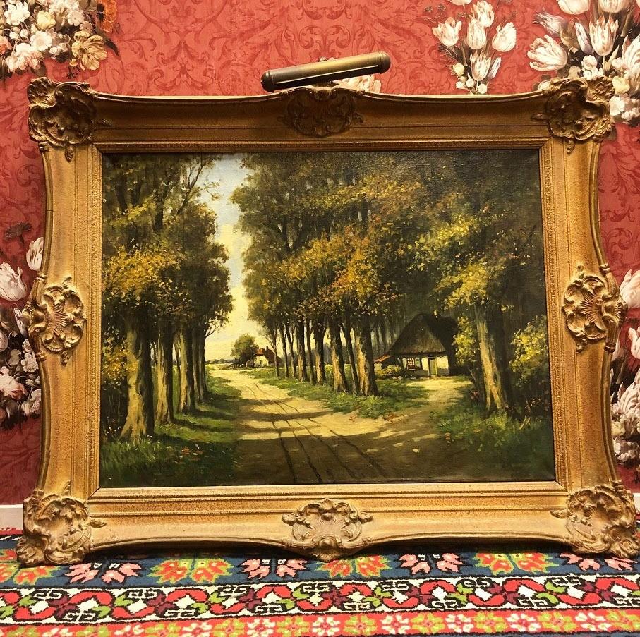Groot oude schilderij landschap; boerderij olieverf op doek, Antiek en Kunst, Kunst | Schilderijen | Klassiek, Ophalen