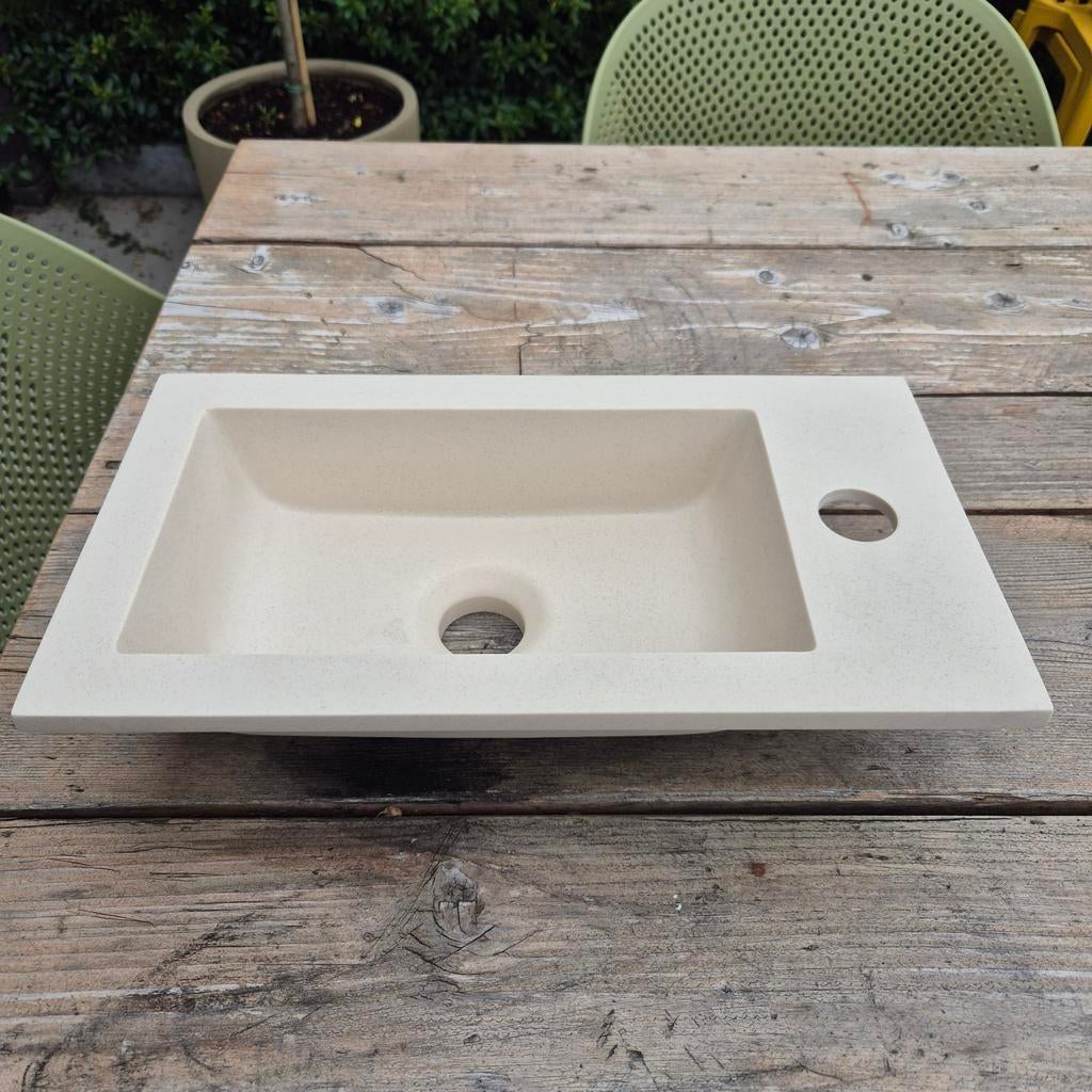 Wastafel 40x22 fontein beige, Ophalen of Verzenden, Zo goed als nieuw, Steen, Wastafel