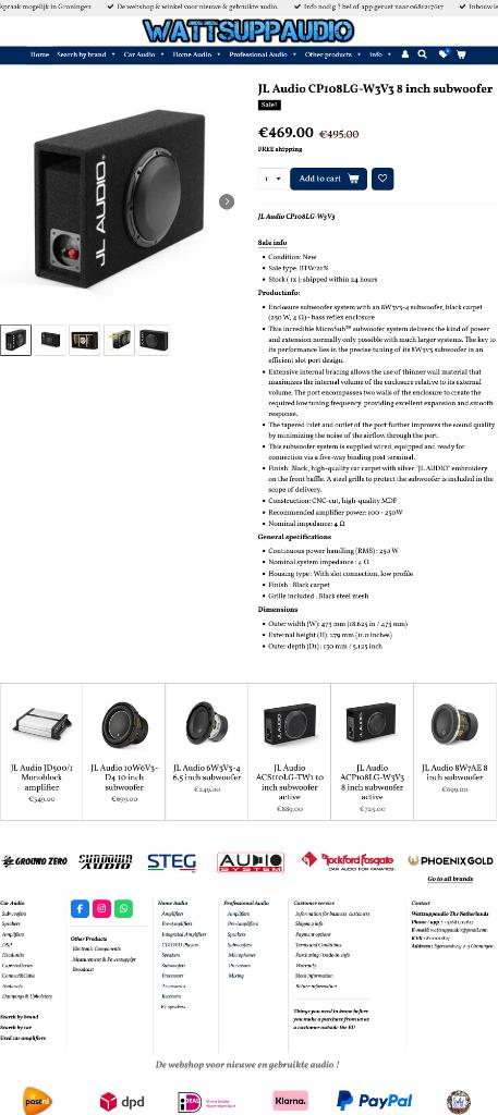 JL Audio CP108LG-W3V3 8 inch subwoofer, Hifi-Focus, Aalsmeerderweg 173 1432 CL, Aalsmeer, Nieuw, Ophalen of Verzenden