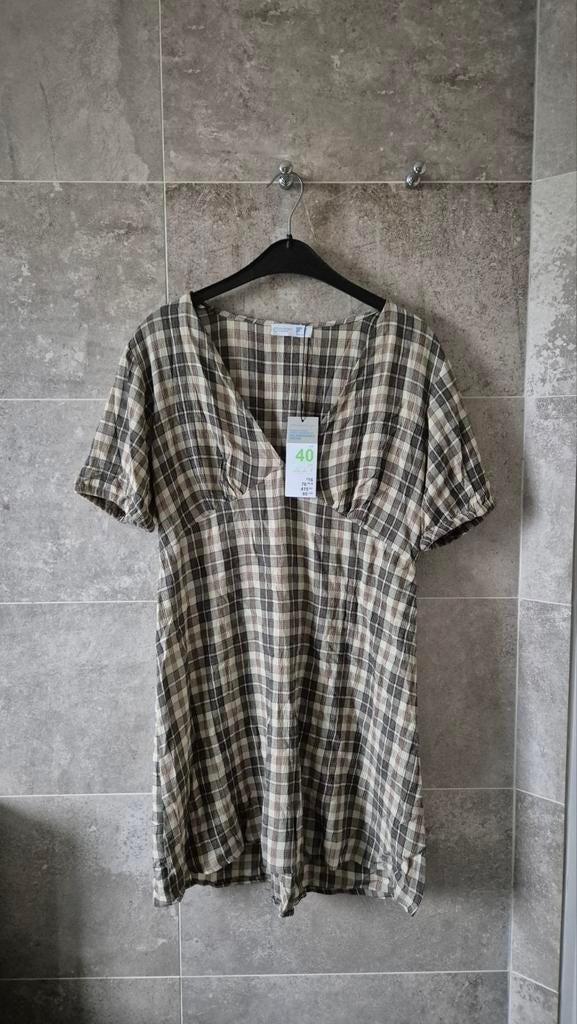 Geruite jurk met korte mouwen - Maat 40, Maat 38/40 (M), Primark, Beige, Nieuw