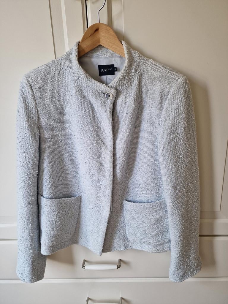 Purdey Bouclé Blazer Maat 40 - Zacht Blauw, Kort Model, Kleding | Dames, Jasjes, Kostuums en Pakken, Purdey, Verzenden