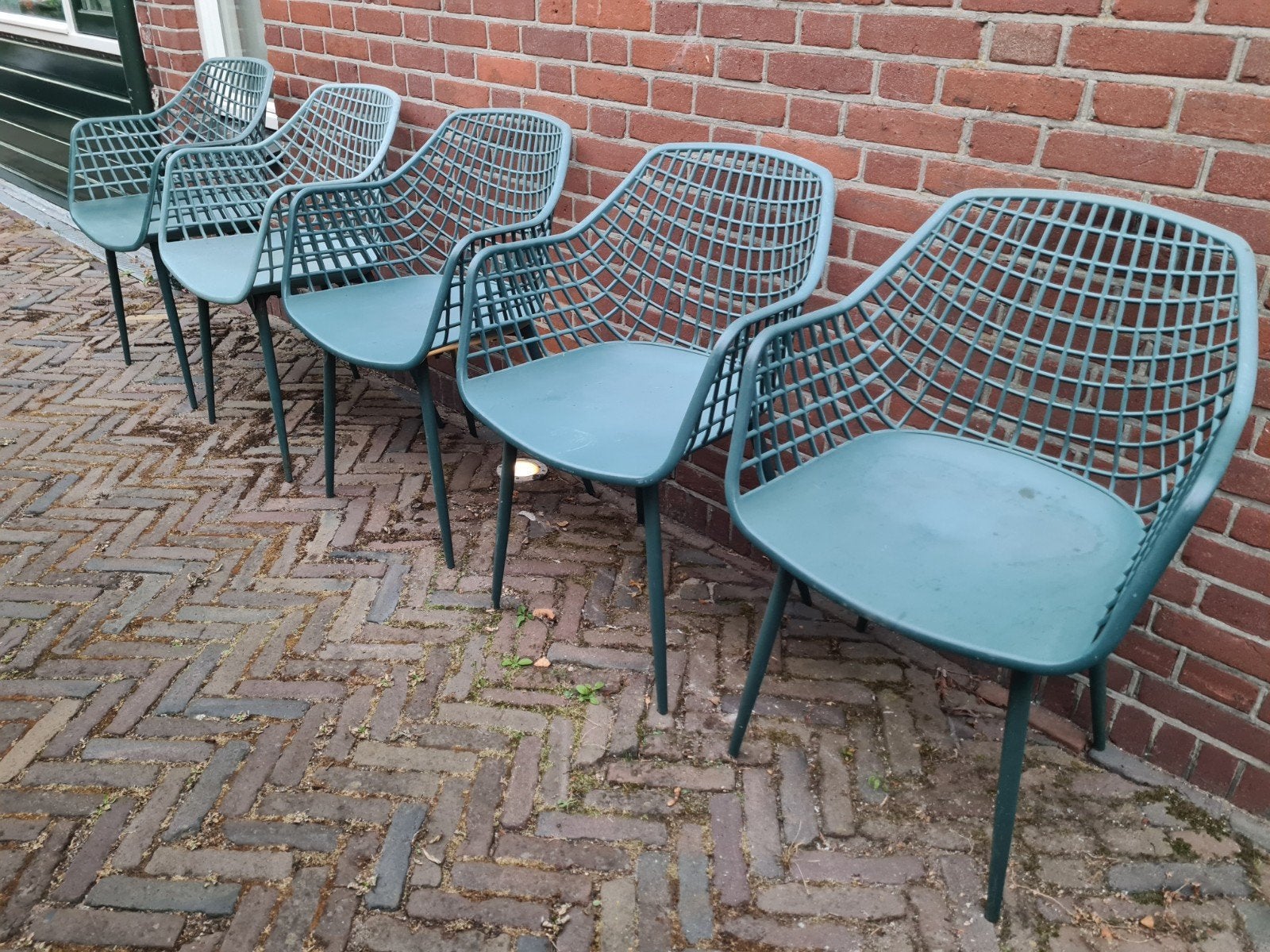 Set van 5 tuinstoelen groen/blauw, Tuin en Terras, Ophalen, Gebruikt, Kunststof