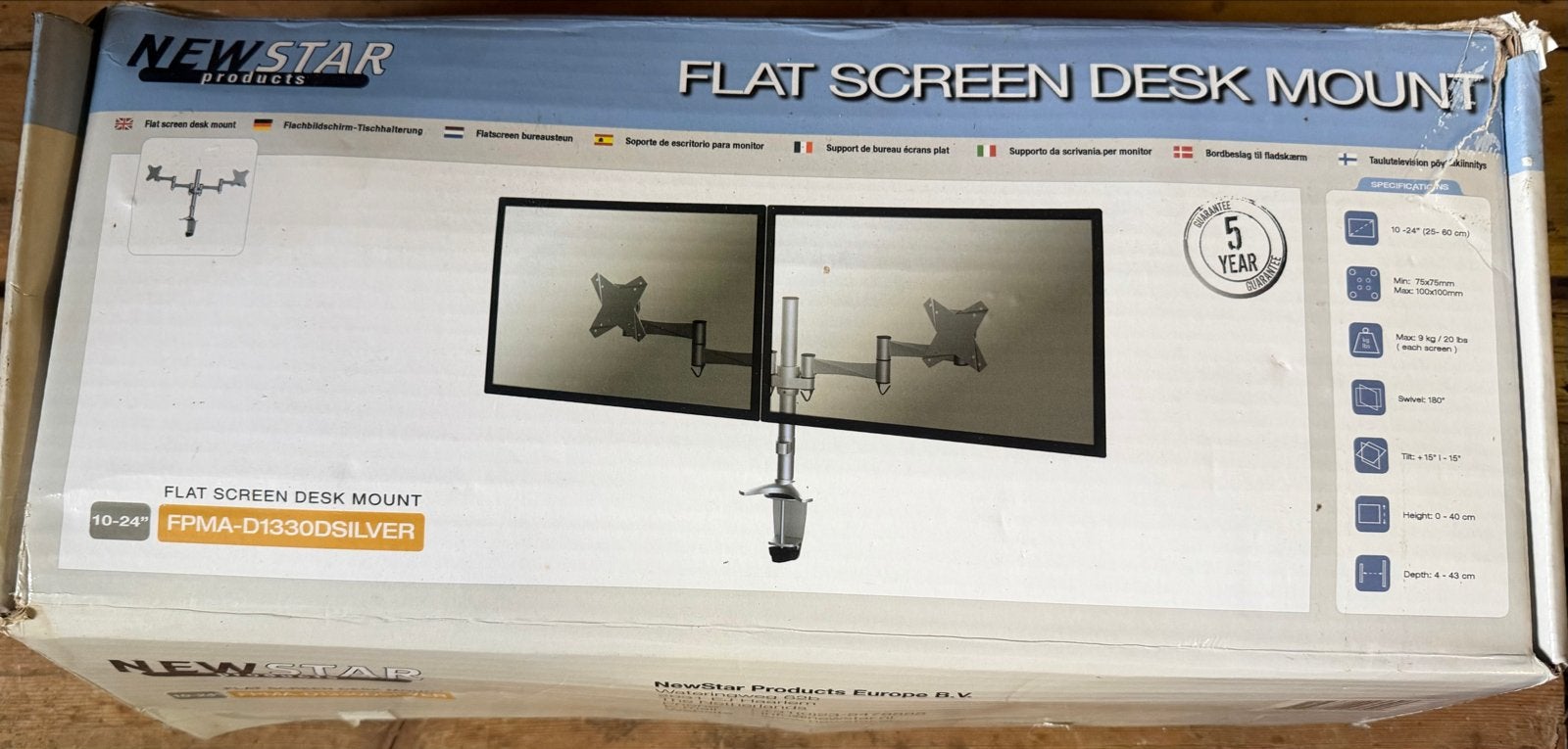 NewStar Monitorbeugel voor 2 schermen - FPMA-D1330DSILVER, Computers en Software, Monitoren, Ophalen of Verzenden, Zo goed als nieuw