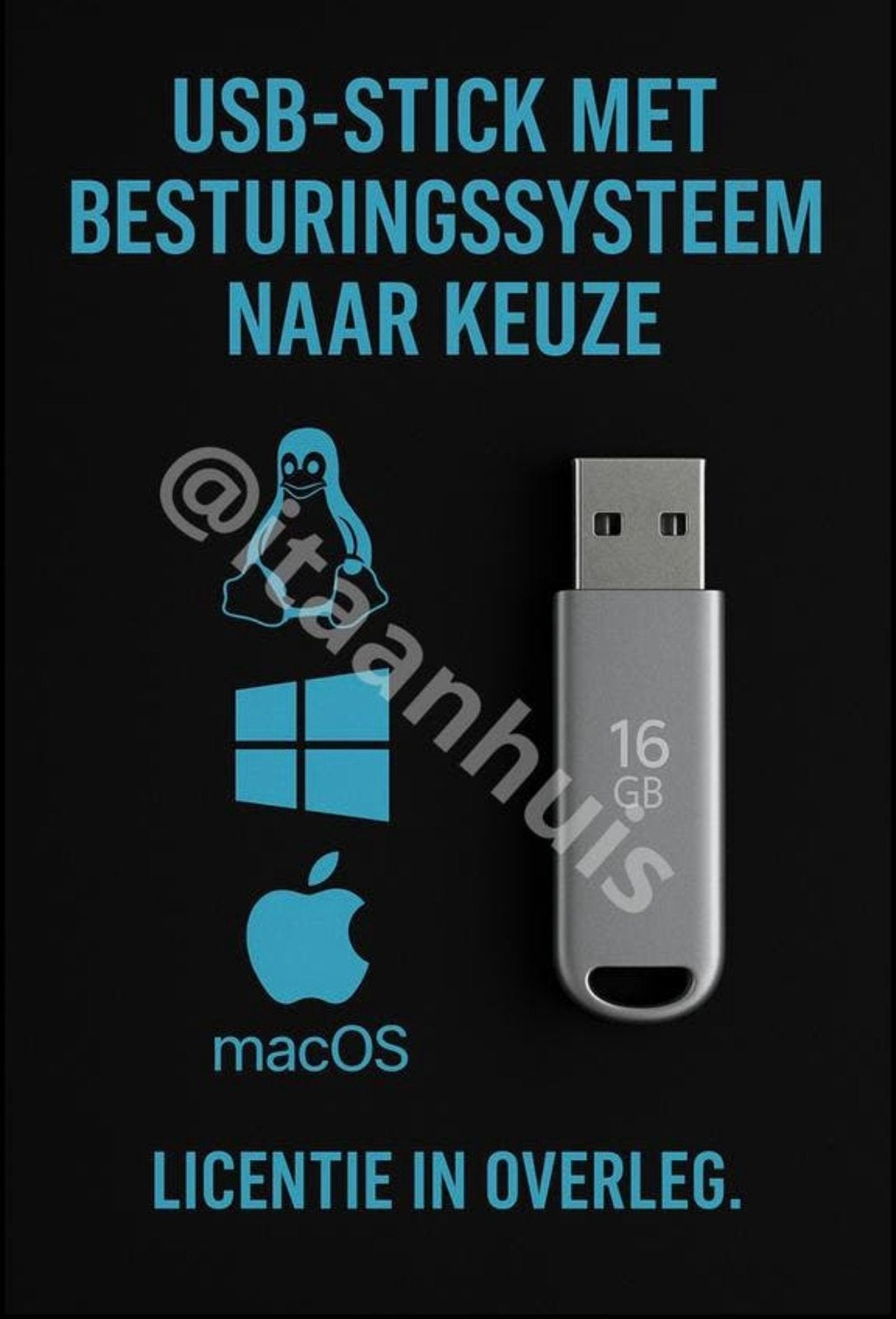 Installatie USB met Windows Linux MacOS, Verzenden, Nieuw, 16 GB
