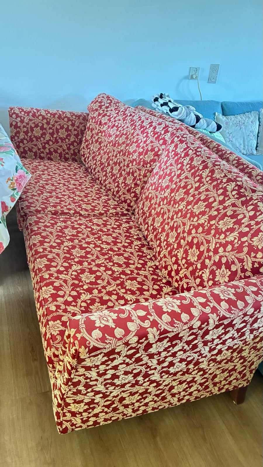 Romantische rode bank - 3-zits - B225 H95 D90, Ophalen, Gebruikt, Driepersoons, 75 tot 100 cm