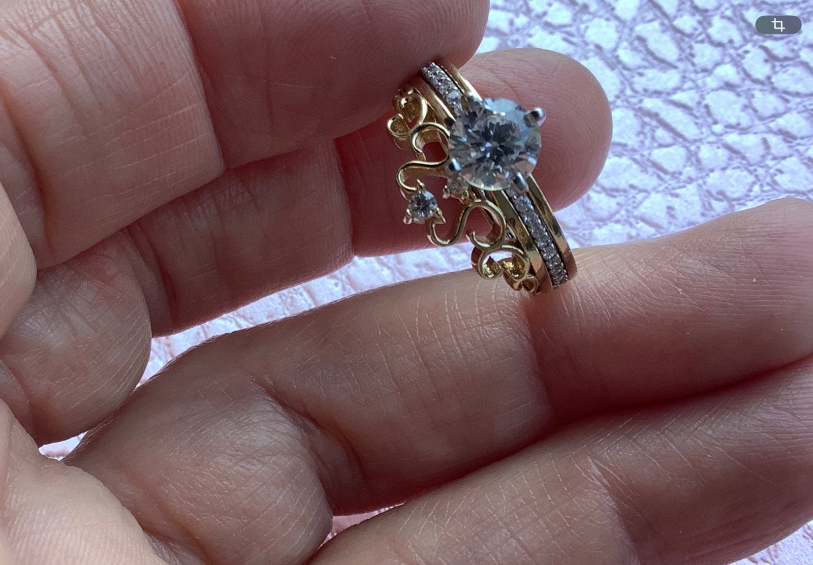Vintage unieke gouden ring Kroon briljant gesl. zirkoon 14 k, Verzenden, Met edelsteen, Dame, Goud