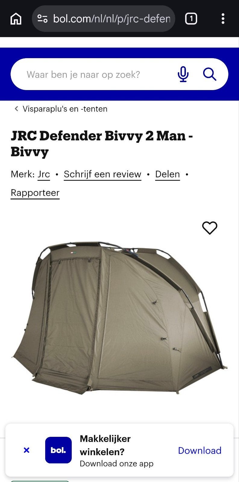 JRC Defender bivvy 2 man + winterskin, Ophalen, Gebruikt, Overige typen