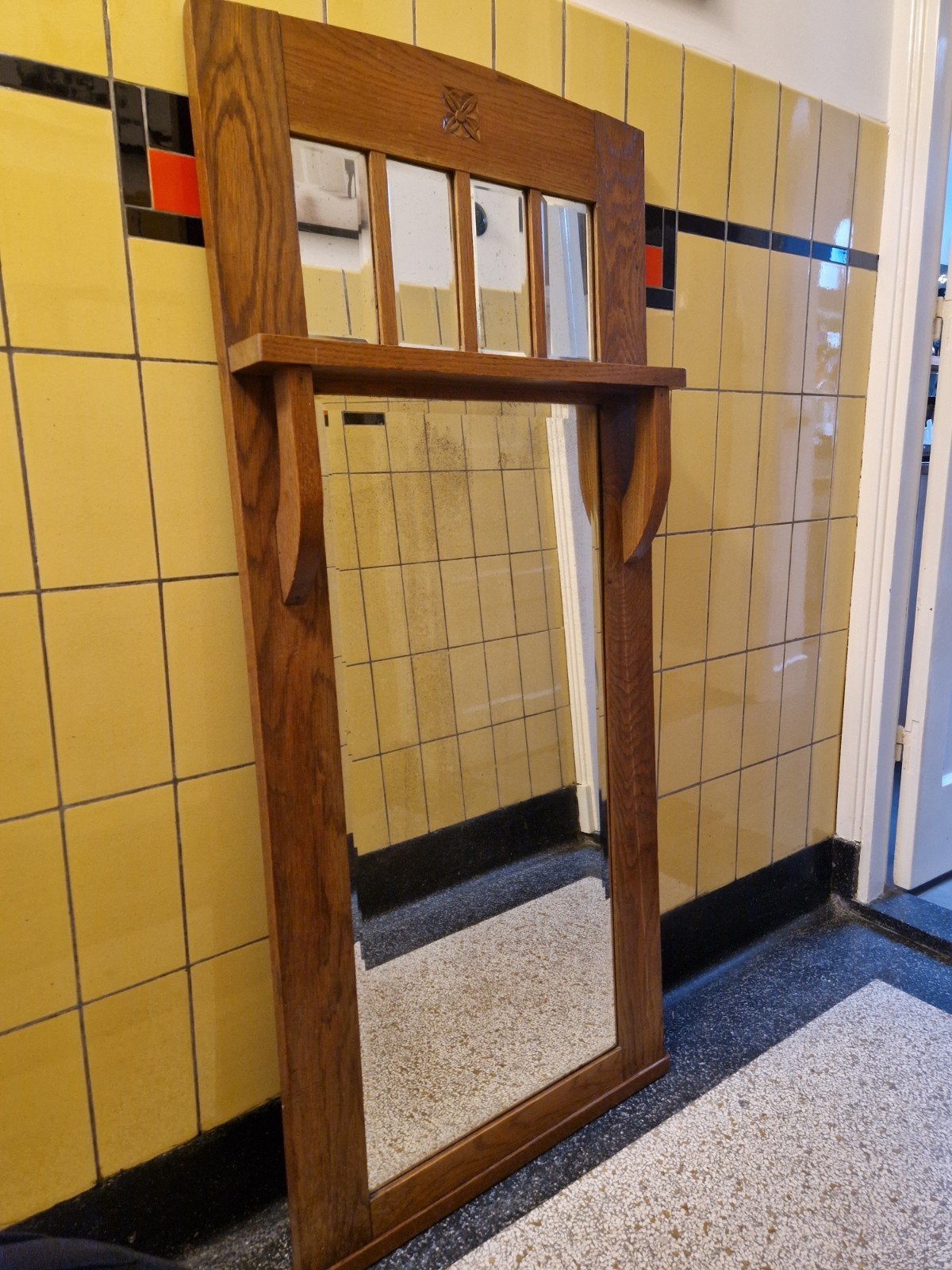 Prachtige Art Deco Amsterdamse School Spiegel 1930, Antiek en Kunst, Antiek | Spiegels, Ophalen, Rechthoekig, 50 tot 100 cm, 100 tot 150 cm