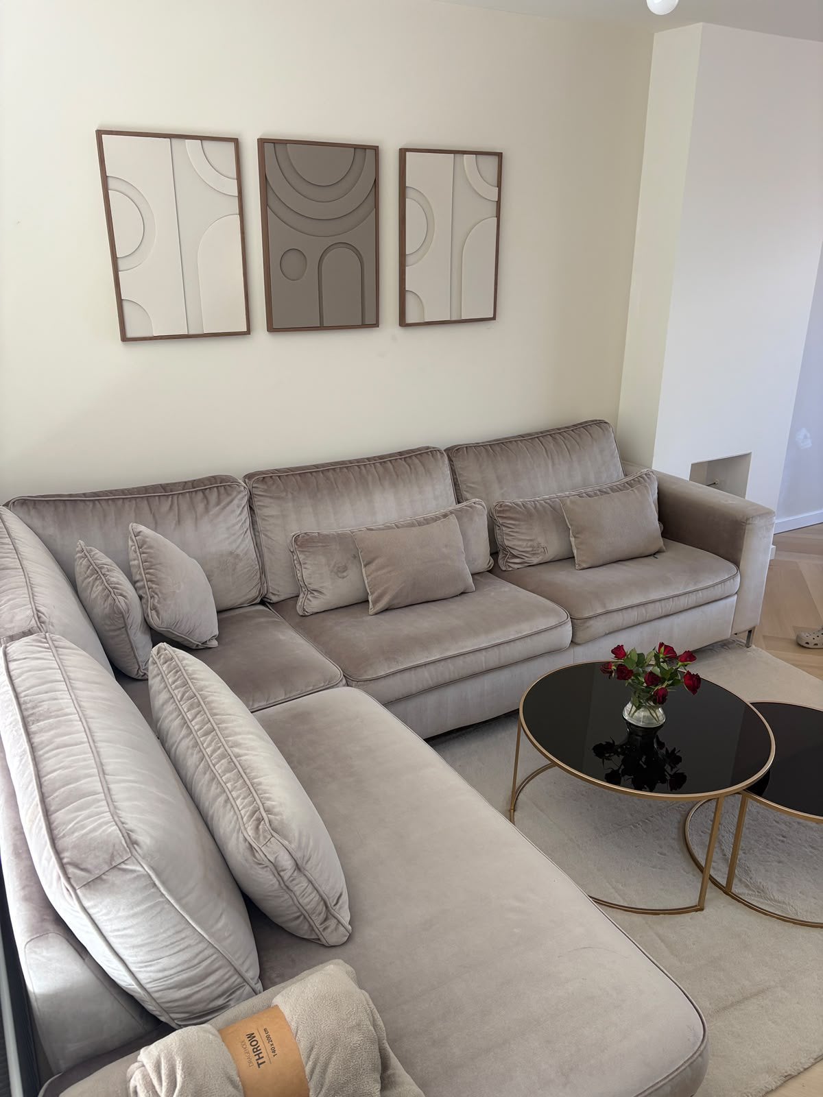 Stijlvolle hoekbanken taupe velvet, Ophalen, Zo goed als nieuw, Overige materialen, Eric kuster style taupe
