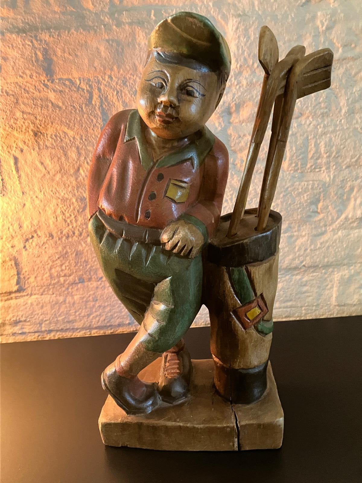 Vintage houten golfer beeldje - 30 cm hoog, Ophalen, Huis en Inrichting