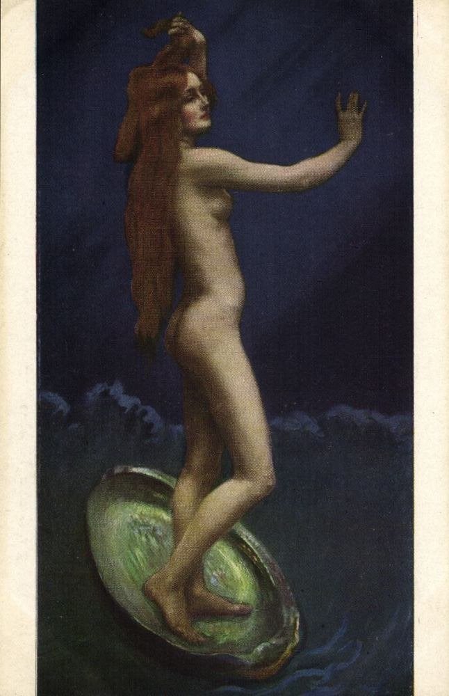 Schilderij G. v. Hoeßlin, Blote Vrouw met Lang Haar, Verzamelen, Ophalen of Verzenden, Voor 1920, Ongelopen, Overige thema's
