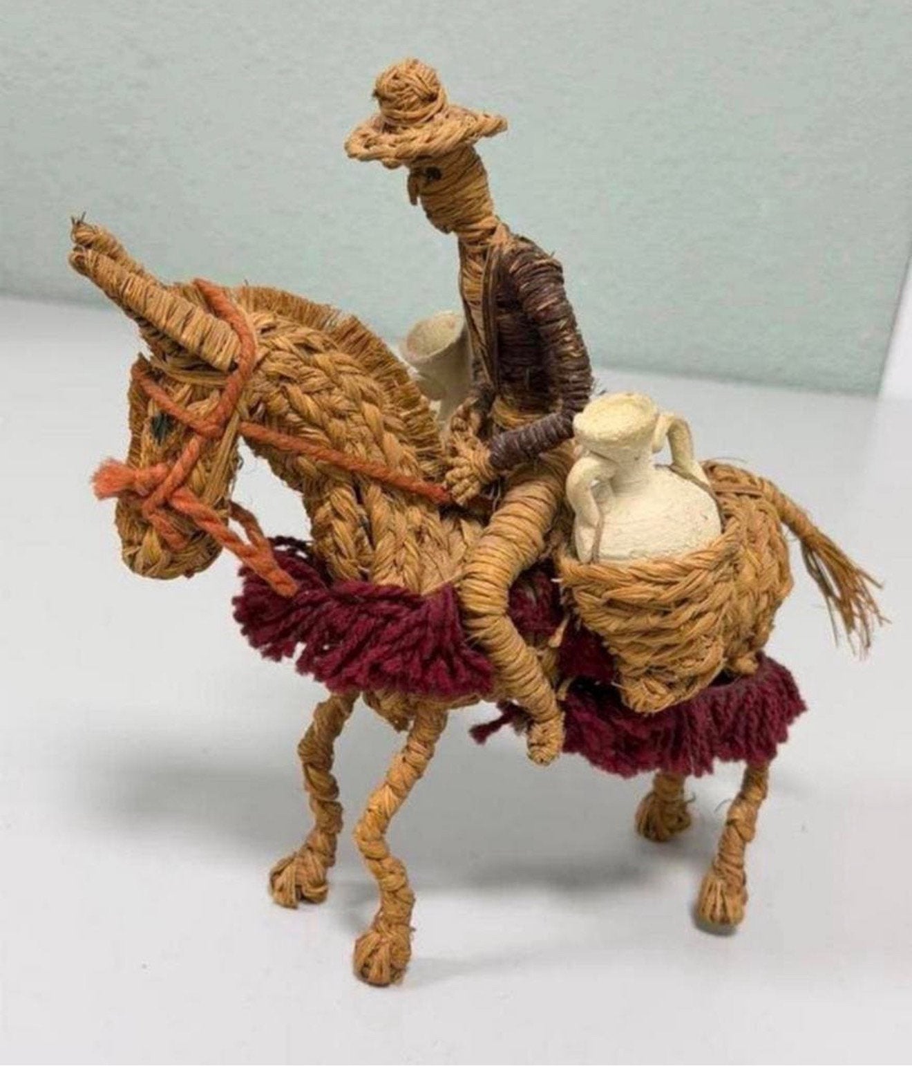 Handgemaakt vintage rieten ezel met rijder folkloristisch, Ophalen of Verzenden