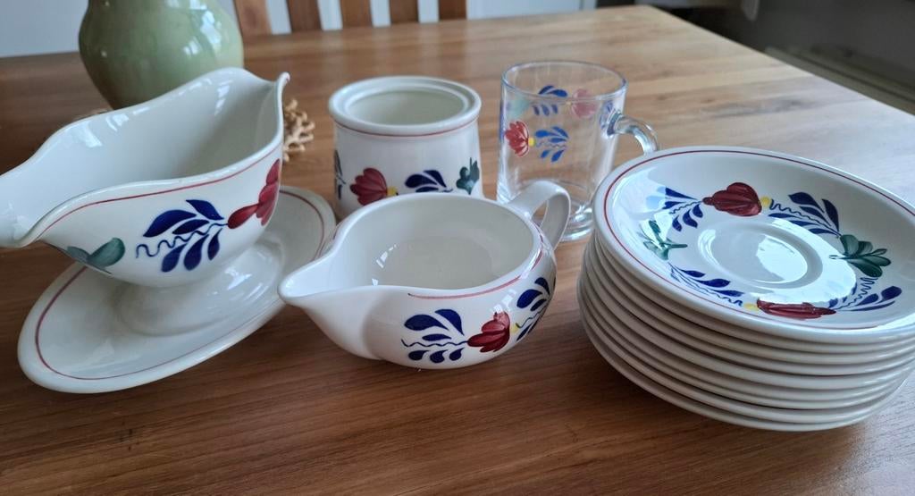 Boerenbont sauskom, melkkannetje en suikerpot etc, Ophalen, Overige typen, Zo goed als nieuw, Aardewerk